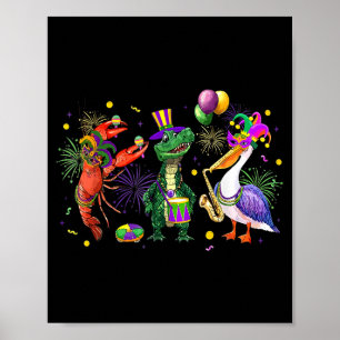 Funny Mardi Gras 2026 Crocodile Crawfish Pelican N Poster