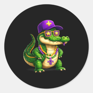 Funny Mardi Gras Alligator Beads Carnival Celebrat Classic Round Sticker
