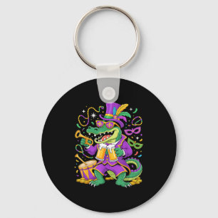 Funny Mardi Gras Alligator Drinking Bead Men Women Key Ring