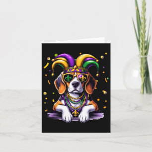 Funny Mardi Gras Bead Beagle Dog Festival Carnival Card