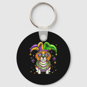 Funny mardi gras bead beagle dog festival carnival key ring