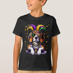 Funny Mardi Gras Bead Beagle Dog Festival Carnival T-Shirt
