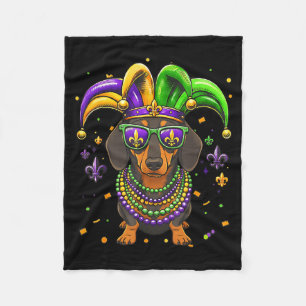 Funny mardi gras bead dachshund dog festivalFunny  Fleece Blanket