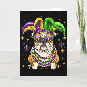 Funny mardi gras bead english bulldog festivalFunn Card