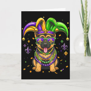 Funny mardi gras bead german shepherd dog festival card
