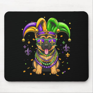 Funny mardi gras bead german shepherd dog festival mouse pad