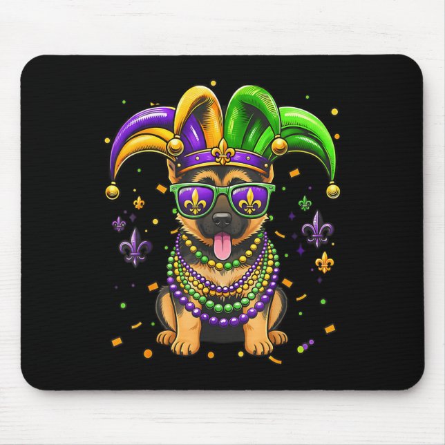 Funny mardi gras bead german shepherd dog festival mouse pad (Front)