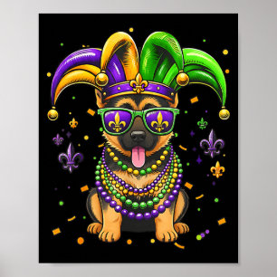 Funny mardi gras bead german shepherd dog festival poster