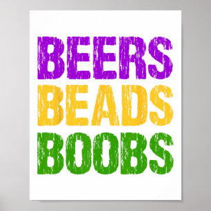 Funny Mardi Gras Beers Beads Breast Tee Fun New Or Poster