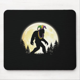 Funny Mardi Gras Bigfoot Kids Men Sasquatch Jester Mouse Pad