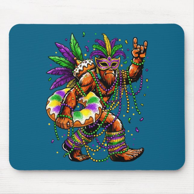 Funny Mardi Gras Bigfoot King Design Mouse Pad (Front)
