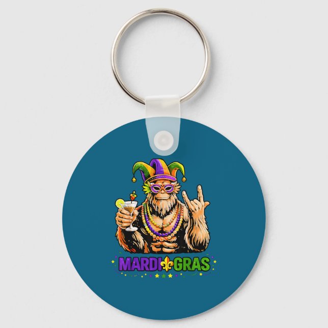 Funny Mardi Gras Bigfoot Sasquatch Design Key Ring (Front)