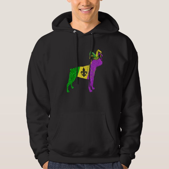 Funny Mardi Gras Boston Terrier Dog Mardi Gras Hat Hoodie (Front)