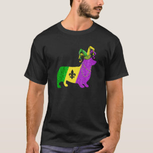 Funny Mardi Gras Corgi Dog Mardi Gras Hat Beads Pr T-Shirt