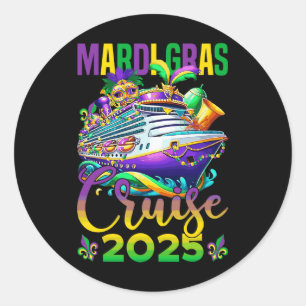 Funny Mardi Gras Cruise 2025 Mask Beads Fat Tuesda Classic Round Sticker