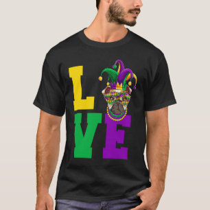Funny Mardi Gras Dog Apparel Bull Dog Love Mum Dad T-Shirt