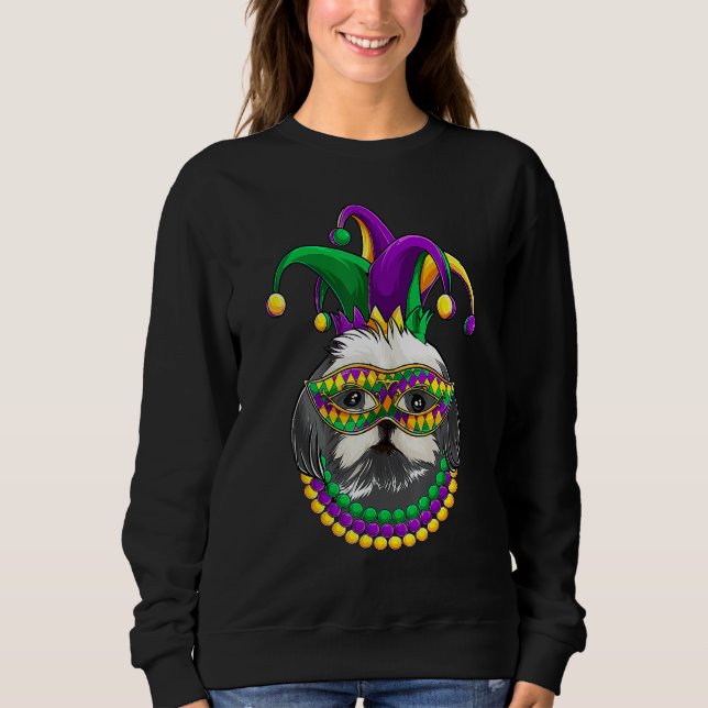 Funny Mardi Gras Dog Apparel, Shih Tzu Dog Mom Dad Sweatshirt (Front)