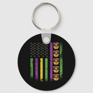 Funny Mardi Gras Ducks Usa Flag Beads Rubber Duck  Key Ring