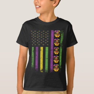 Funny Mardi Gras Ducks Usa Flag Beads Rubber Duck T-Shirt