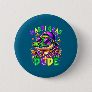 Funny Mardi Gras Dude Alligator Festival 6 Cm Round Badge