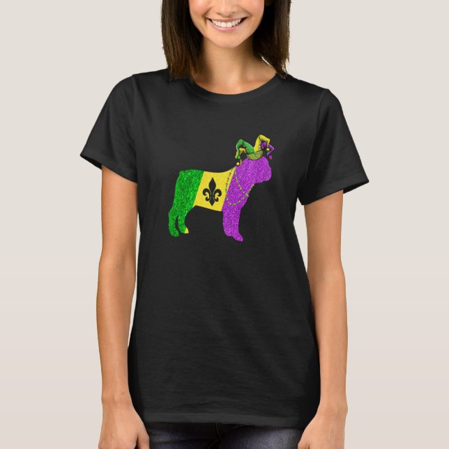 Funny Mardi Gras French Bulldog Dog Mardi Gras Hat T-Shirt (Front)