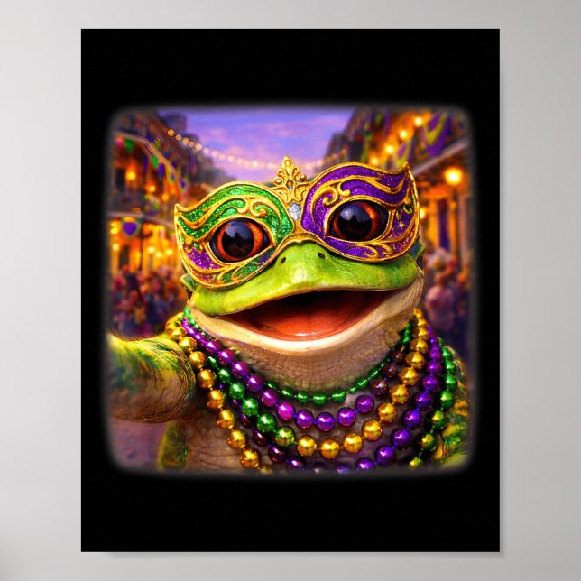 Funny Mardi Gras Frog Selfie Mask Poster (Front)