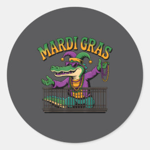 Funny Mardi Gras Gator New Orleans Party Squad Bea Classic Round Sticker