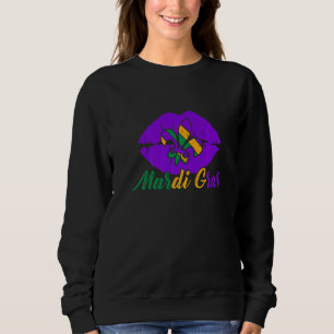 Funny Mardi Gras Jester Hat Purple Lips Mardi Gras Sweatshirt