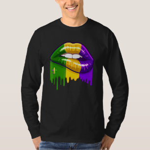 Funny Mardi Gras Lips Queen Carnival Costume Purpl T-Shirt