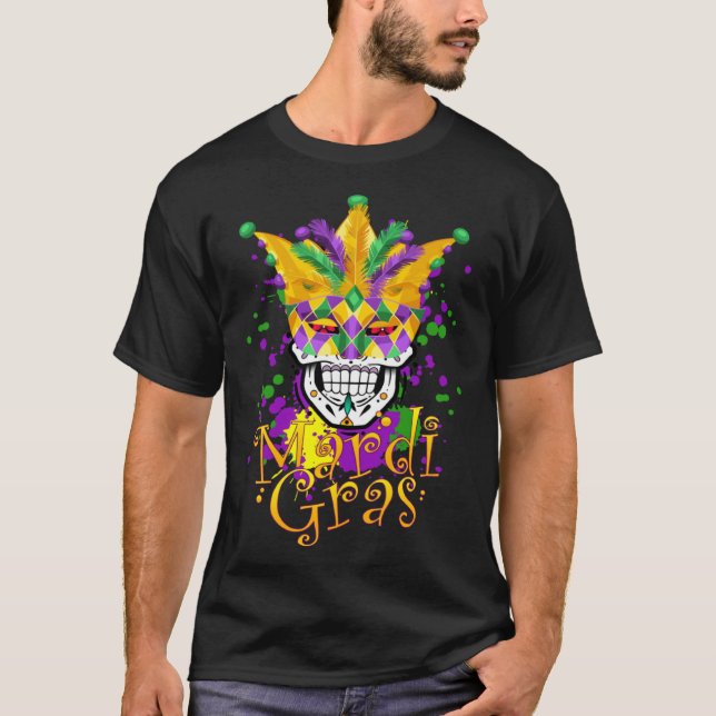 Funny Mardi Gras Mask Party Apparel Men Women Kids T-Shirt (Front)