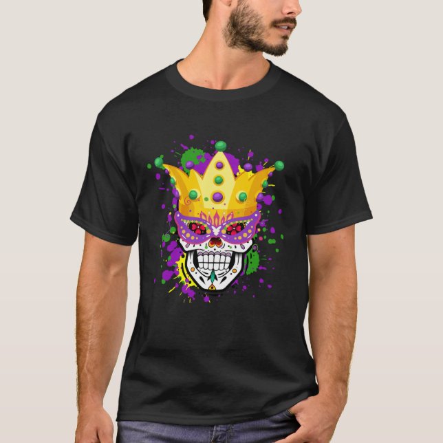 Funny Mardi Gras Mask Party Apparel Men Women Kids T-Shirt (Front)