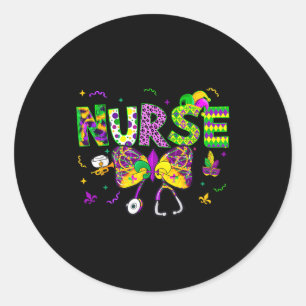 Funny Mardi Gras Nurse Squad Nursing Stethoscope B Classic Round Sticker