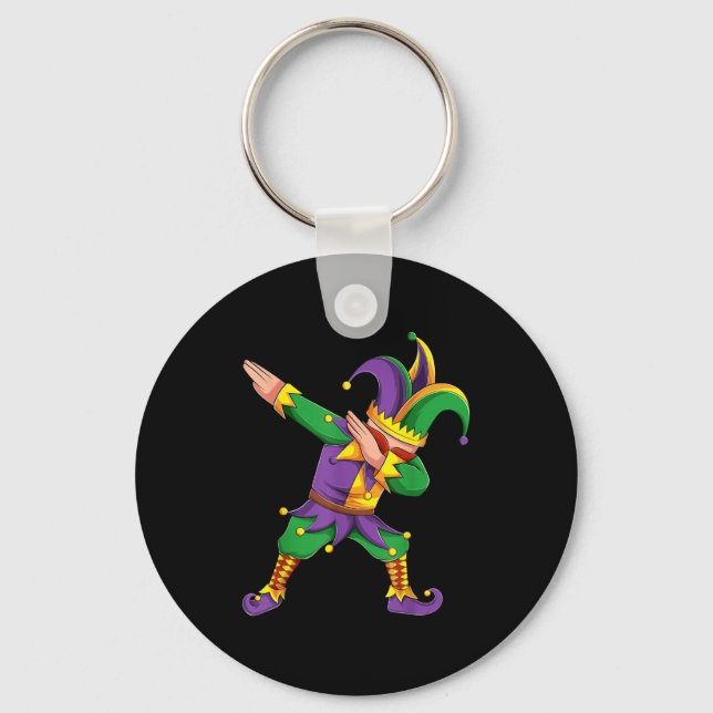 Funny Mardi Gras Outfit Dabbing Jester New Orleans Key Ring (Front)