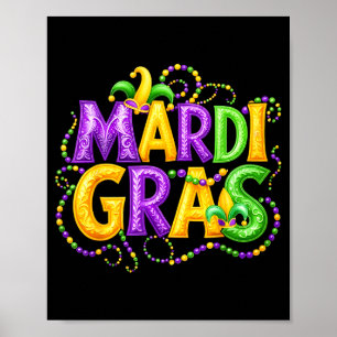 Funny Mardi Gras Parade Jester Hat Beads Men Women Poster