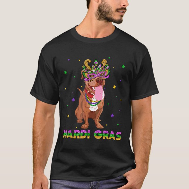 Funny Mardi Gras Pitbull Mask And Beads Gift T-Shirt (Front)