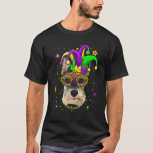 Funny Mardi Gras Schnauzer Dog Beads Mask Mardi Gr T-Shirt