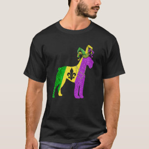 Funny Mardi Gras Schnauzer Dog Mardi Gras Hat Bead T-Shirt