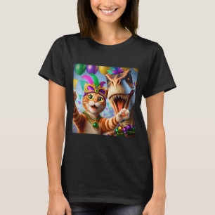 Funny Mardi Gras Selfie Cat Dinosaur Quote _2 T-Shirt