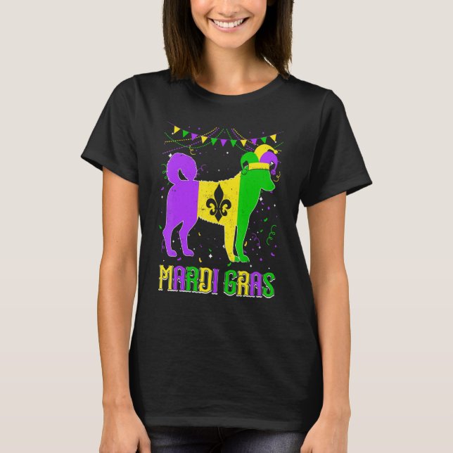 Funny Mardi Gras Siberian Husky Dog Dad Mom Mardi  T-Shirt (Front)
