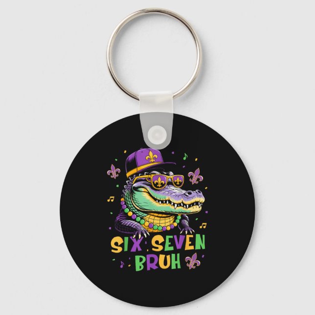 Funny Mardi Gras Six Seven Bruh Key Ring (Front)
