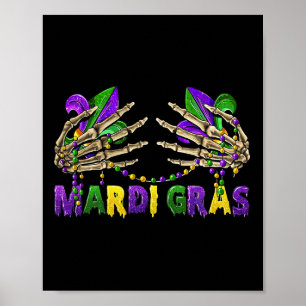 Funny Mardi Gras Skeleton Hands  Poster