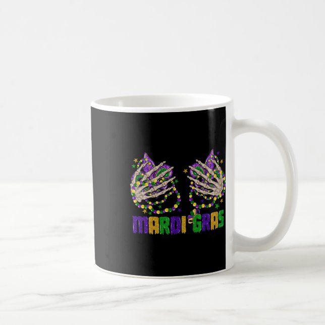 Funny Mardi Gras Skeleton Hands With Beads And Fle Coffee Mug (Right)