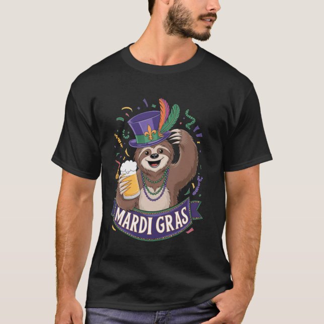 Funny Mardi Gras Sloth T-Shirt (Front)