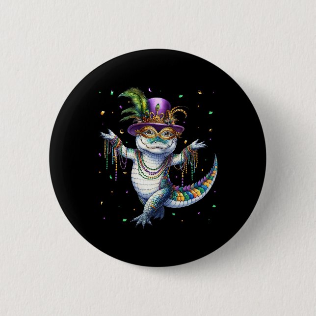 Funny Mardigator Mardi Gras Alligator Dancing Carn 6 Cm Round Badge (Front)