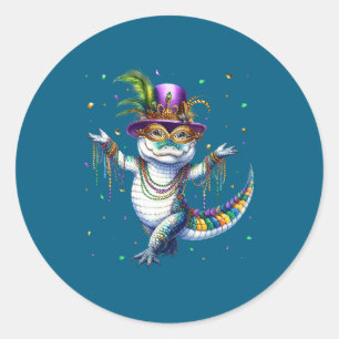 Funny Mardigator Mardi Gras Alligator Dancing Carn Classic Round Sticker