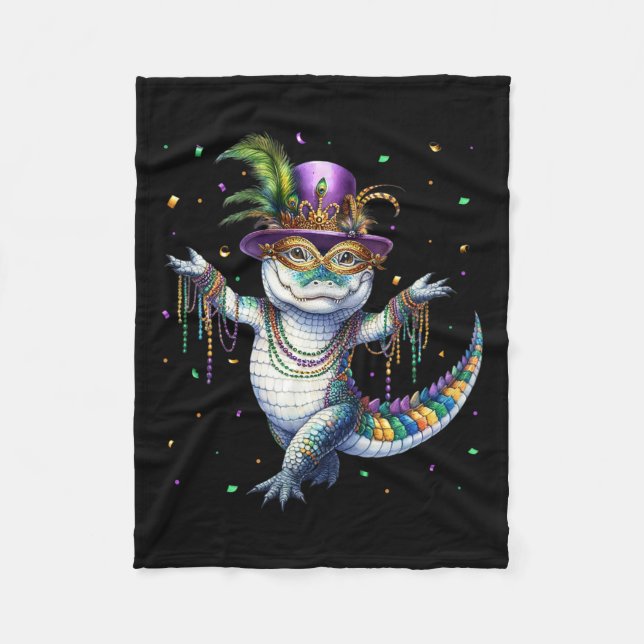 Funny Mardigator Mardi Gras Alligator Dancing Carn Fleece Blanket (Front)