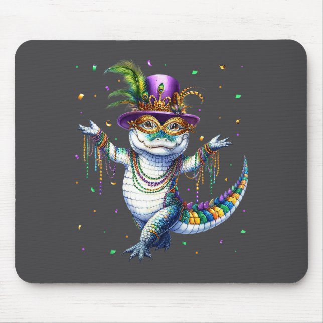 Funny Mardigator Mardi Gras Alligator Dancing Carn Mouse Pad (Front)
