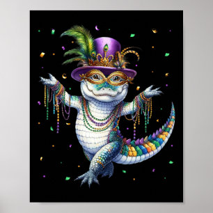 Funny Mardigator Mardi Gras Alligator Dancing Carn Poster