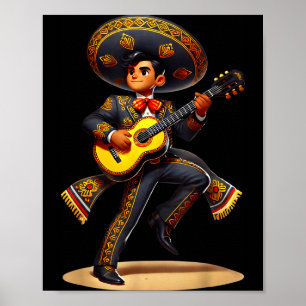 Funny Mariachi Sombrero Cinco De Mayo Guitar Men F Poster