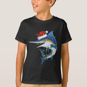 Funny Marlin Fish Lover Xmas Santa Hat Marlin Chri T-Shirt